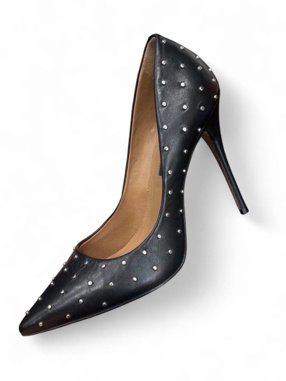 BCBGMaxAzria Black Leather “Nova” Studded Pointed-Toe Stiletto size 10